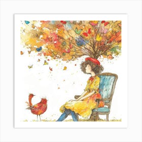 Girl And A Bird Art Print