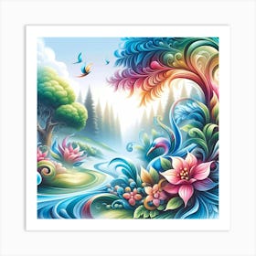 Colorful Flowers In The Forest Art Print