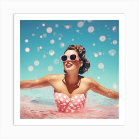 Retro Glam Woman In Pink Swimsuit Art Print