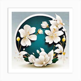 White Flowers In A Circle Art Print