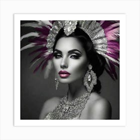 Beautiful Woman In Feathers 1 Art Print