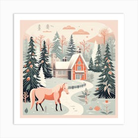 Winter Landscape With A Horse Art Print