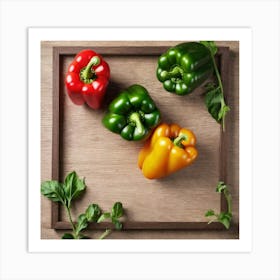 Peppers In A Wooden Frame Art Print