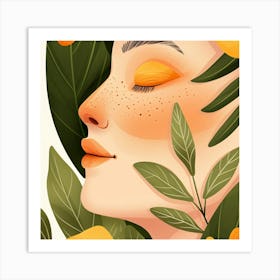 Illustration Of A Woman With Leaves Art Print