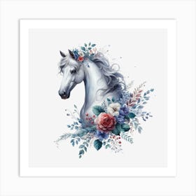 White Horse With Flowers 4 Art Print