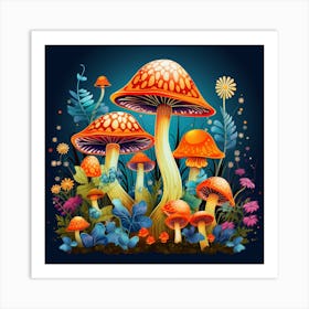 Mushrooms In The Garden 4 Art Print