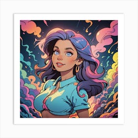 Girl With Purple Hair Art Print