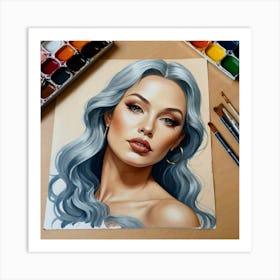 Portrait Of A Woman With Blue Hair Art Print