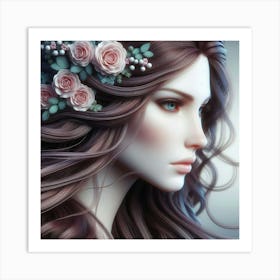 Portrait Of A Woman With Flowers Art Print