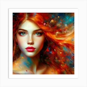 Colorful Girl With Red Hair Art Print