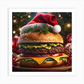 Burger With Santa Hat 1 Art Print