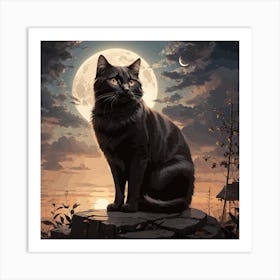 Cat In The Moonlight Art Print