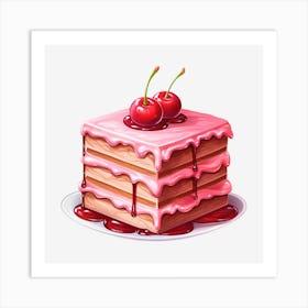 Cake With Cherries Vector Illustration Art Print