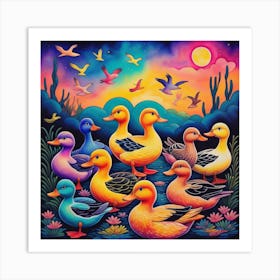 Ducks At Sunset Art Print