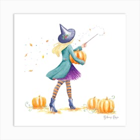 Witch With Pumpkins Art Print