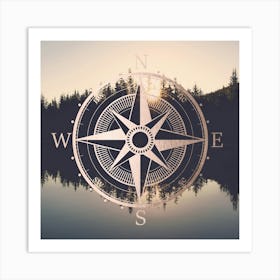 Wanderlust Lake Forest PNW Compass Art Print