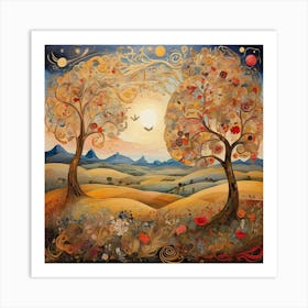 Two Trees In The Sun Art Print