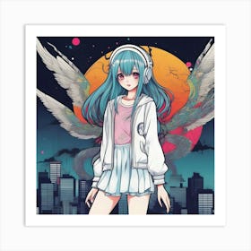 Anime Girl With Wings Art Print