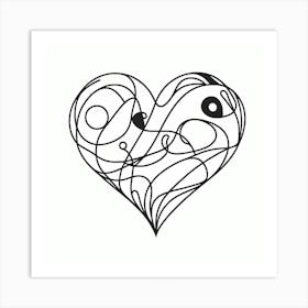 One line, Valentine's day of heart, Picasso style 3 Art Print