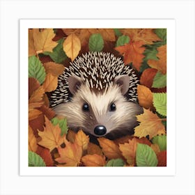 Hedgehog In Autumn Leaves Art Print