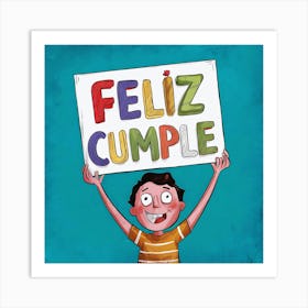 Feliz cumple and Feliz cumpleaños sign means Happy Birthday in Spanish language, Birthday party celebration gift  with birthday cake candle colorful balloons best congratulation over light backgroundFlz (6) Art Print