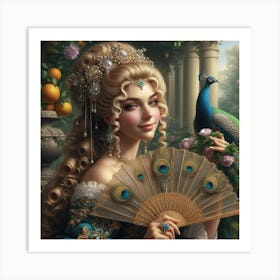 Victorian Lady With Peacock Art Print