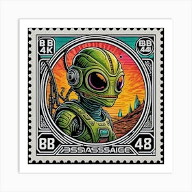 Sci Fi Alien Fantasy Stamp Art Art Print