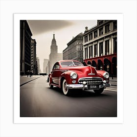 Vintage Car On A City Street Art Print