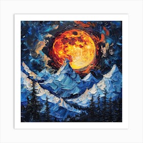 Full Moon Over Mountains Art Print