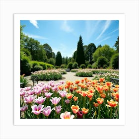 Tulips In A Garden Póster