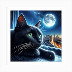 Black Cat In The Window 2 Art Print