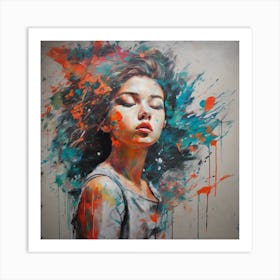 Girl With Paint Splatters Art Print