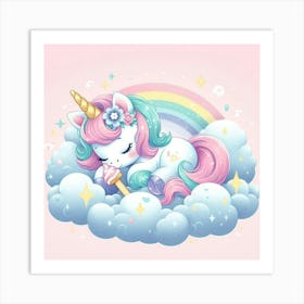 Unicorn Sleeping On The Cloud Art Print