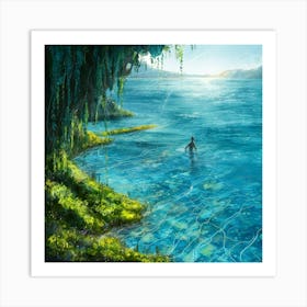 Man Into The Water art painting, nature and water art painting Art Print