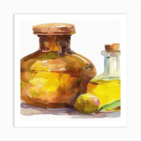 Olive Oil Bottle And Olives Art Print