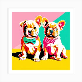 'Bull Dog Pups' , This Contemporary art brings POP Art and Flat Vector Art Together, Colorful, Home Decor, Kids Room Decor,  Animal Art, Puppy Bank - 25th Art Print