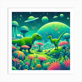 Dinosaurs Roaming On An Alien Planet (3) Art Print