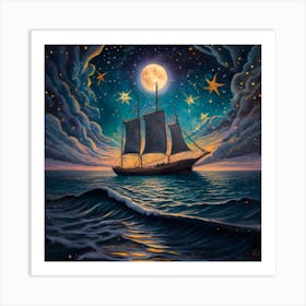 Ship In The Night Sky Art Print