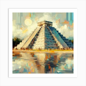 Brush Painting Chichen Itza Temple Chile 1 Art Print