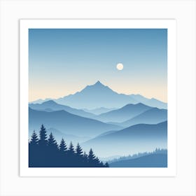 Misty mountains background in blue tone 107 Art Print