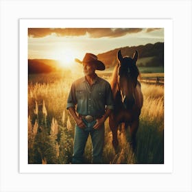 Cowboy And Horse Art Print