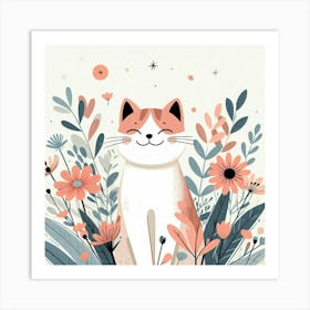 Cat In Flowers 2 Art Print