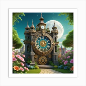 Clock In The Garden Art Print