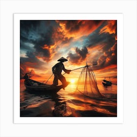 Fishing Boat At Sunset Art Print