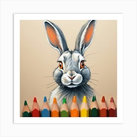 Rabbit With Colored Pencils Art Print