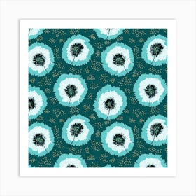 Flower Fringes Polka Dot Turquoise Gold Art Print