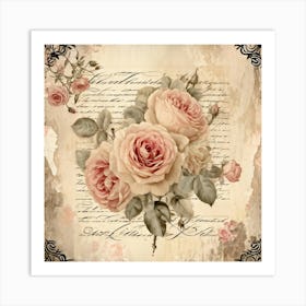 Bouquet Of Vintage Roses Illustration For Romantic Invitation Cards And Love Letters Detailed Sepi (2) Art Print