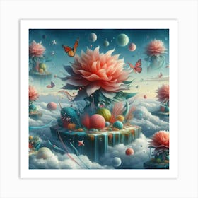 Flowers sprouting from floating Islands Art Print