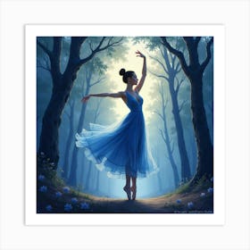 Elegant Dancer In Watercolor Twilight Forest 1 Art Print