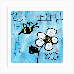 Bee And Flower Art Print